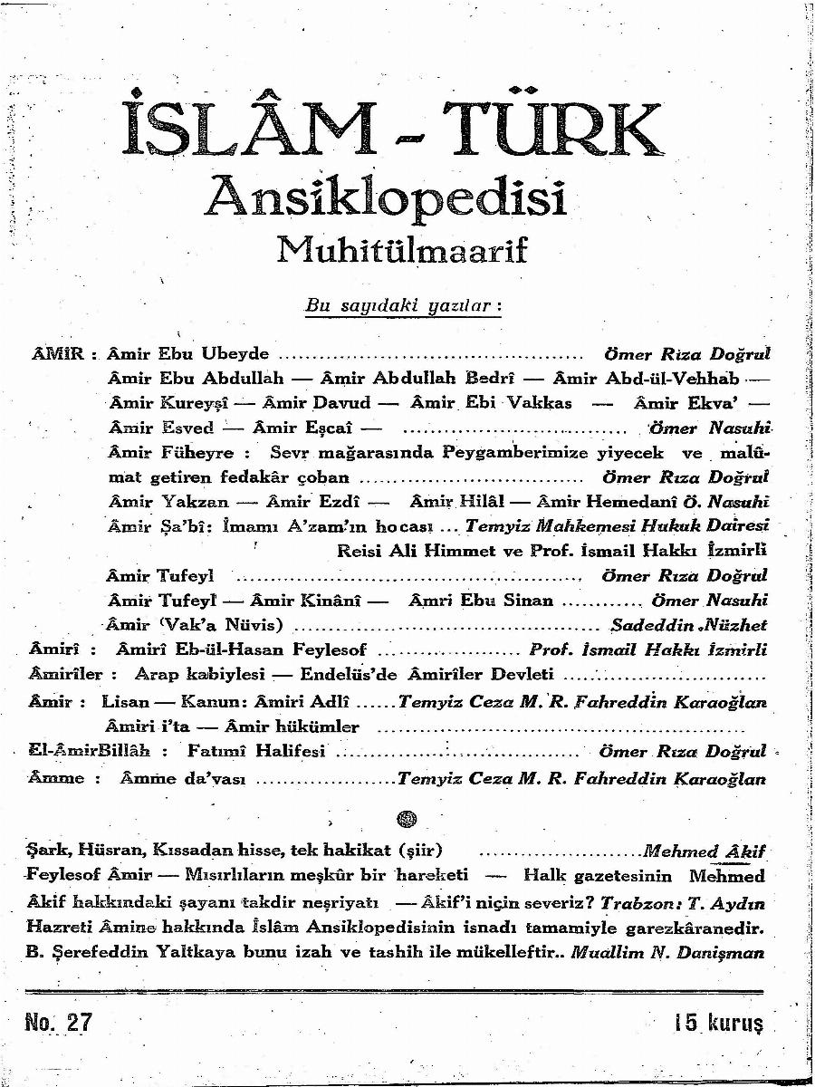 1. Cilt 27. Sayı Kapağı