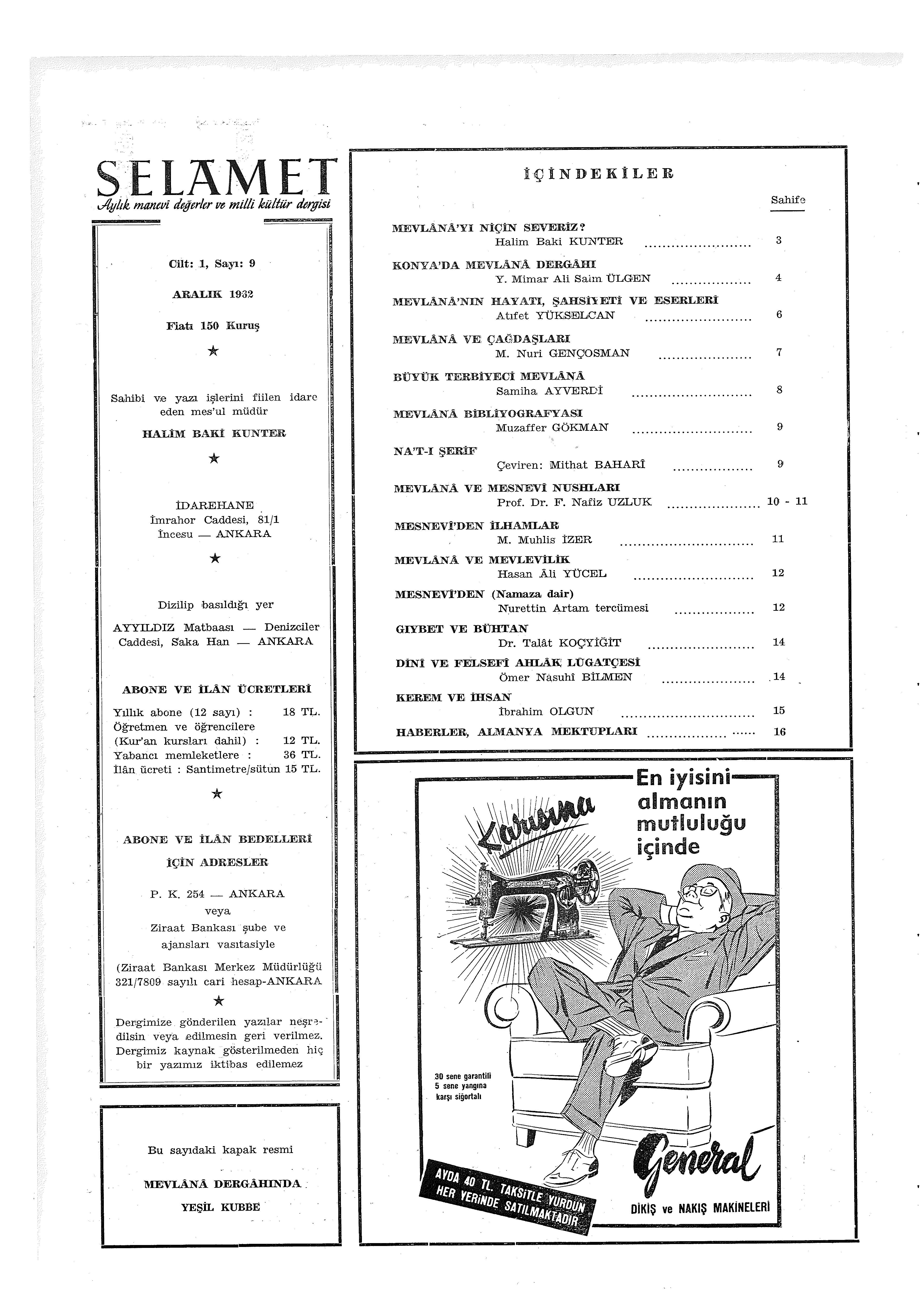 1. Cilt 9. Sayı Kapağı