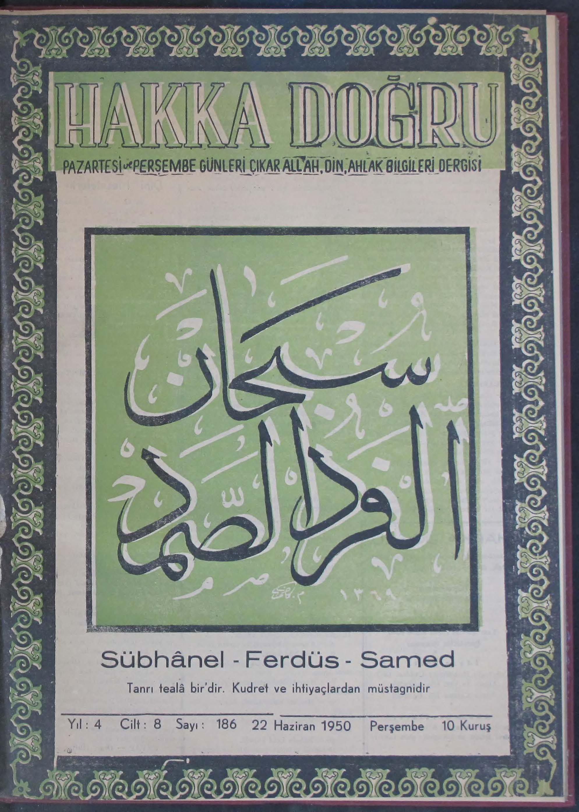 8. Cilt 186. Sayı Kapağı