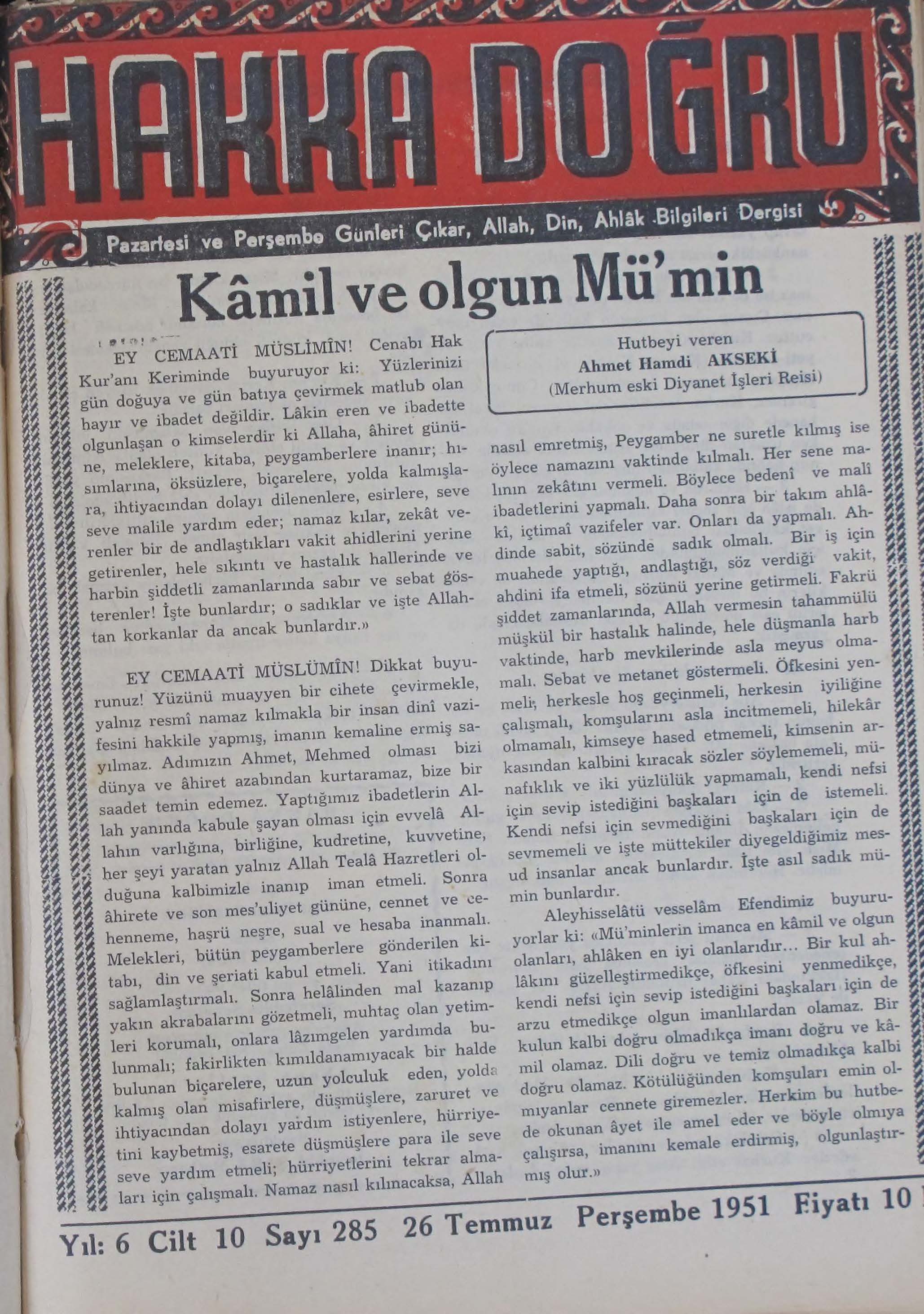 10. Cilt 285. Sayı Kapağı