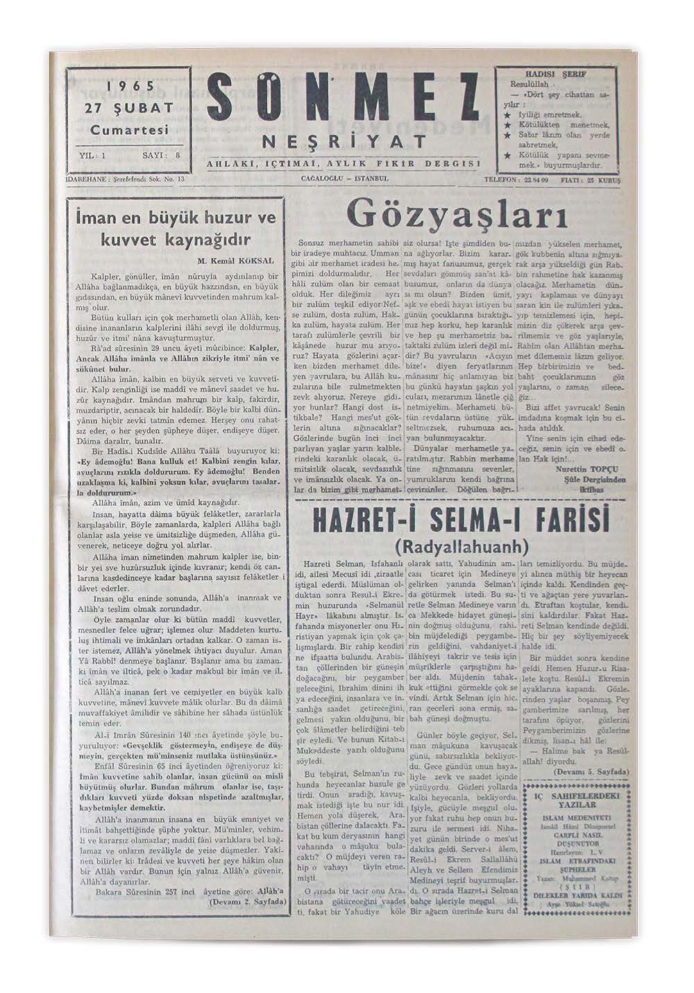 1. Cilt 8. Sayı Kapağı