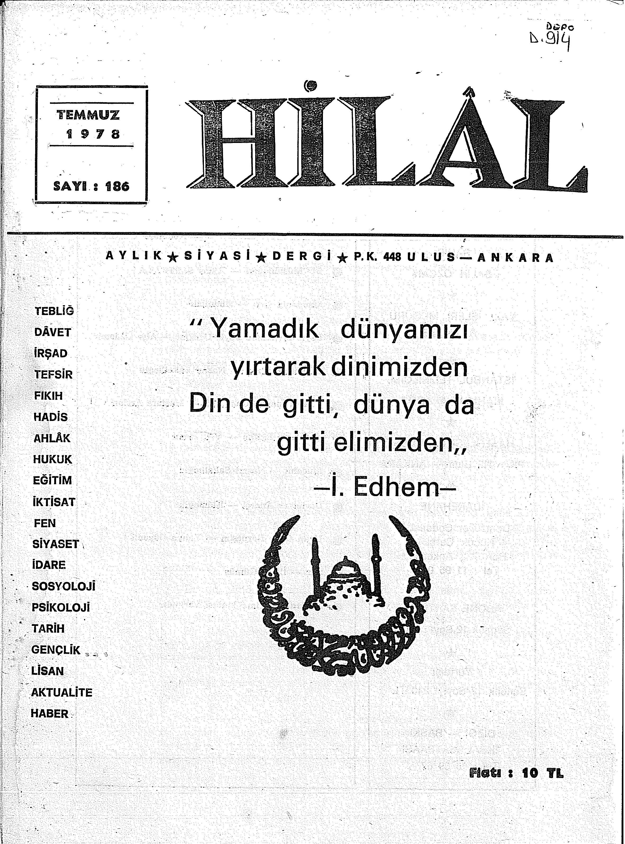 16. Cilt 186. Sayı Kapağı