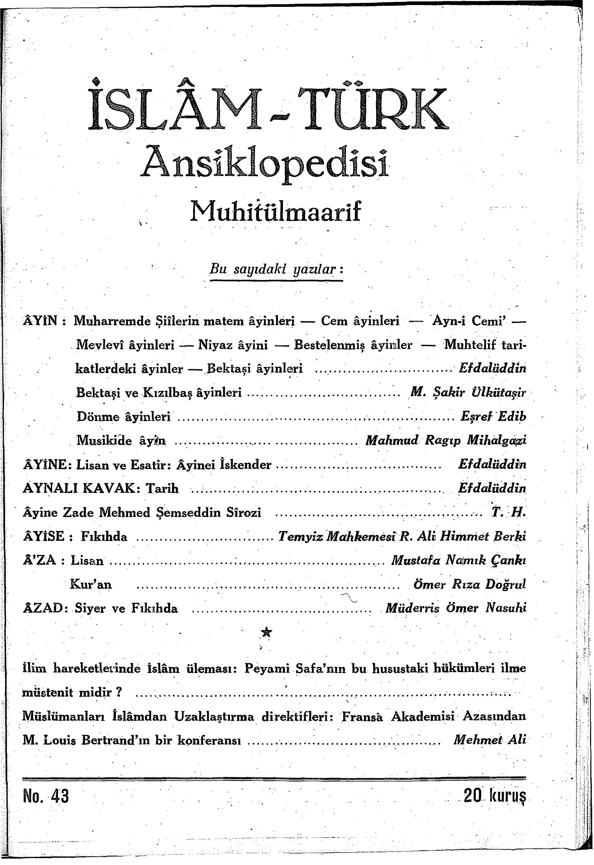 1. Cilt 43. Sayı Kapağı