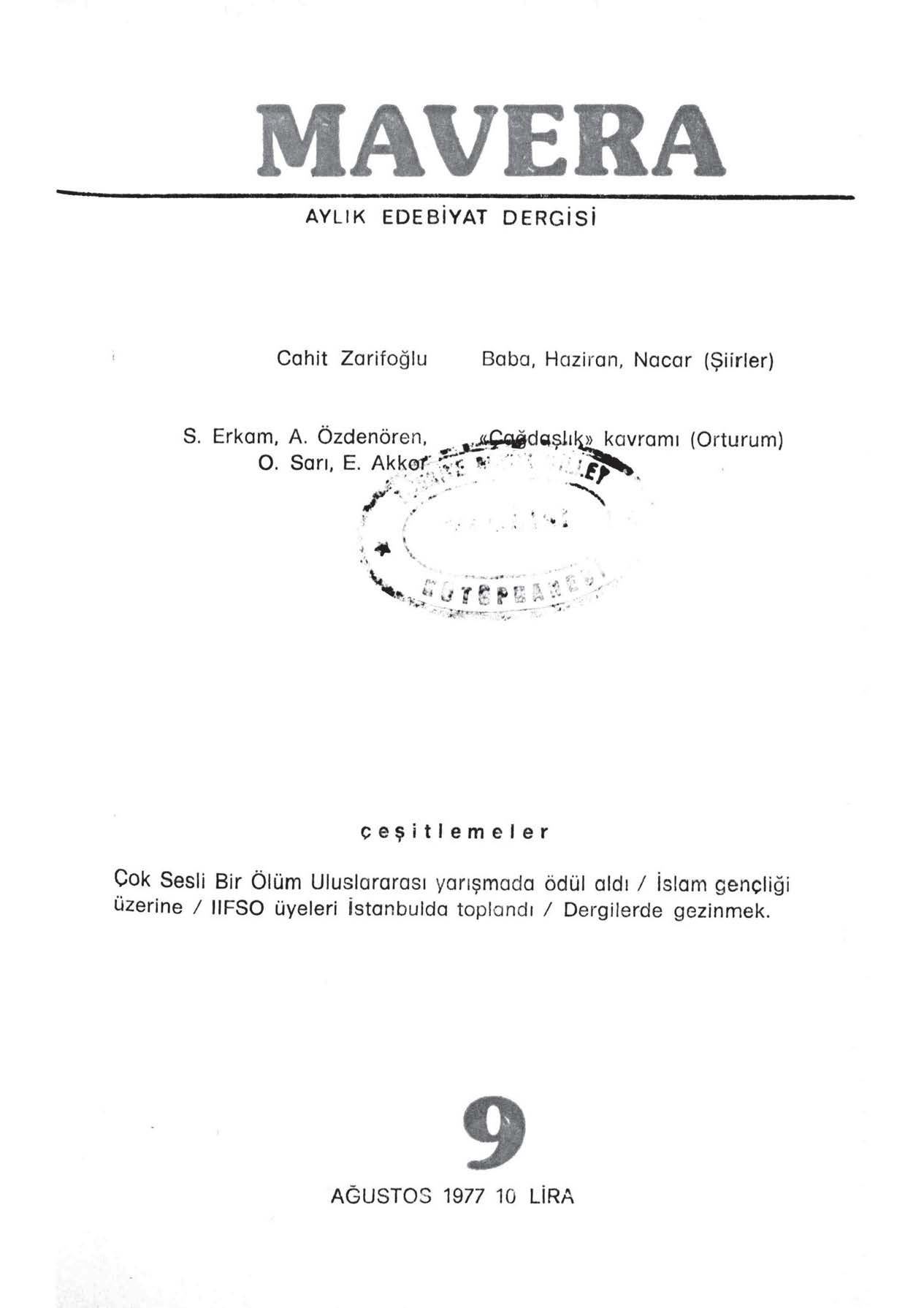 1. Cilt 9. Sayı Kapağı