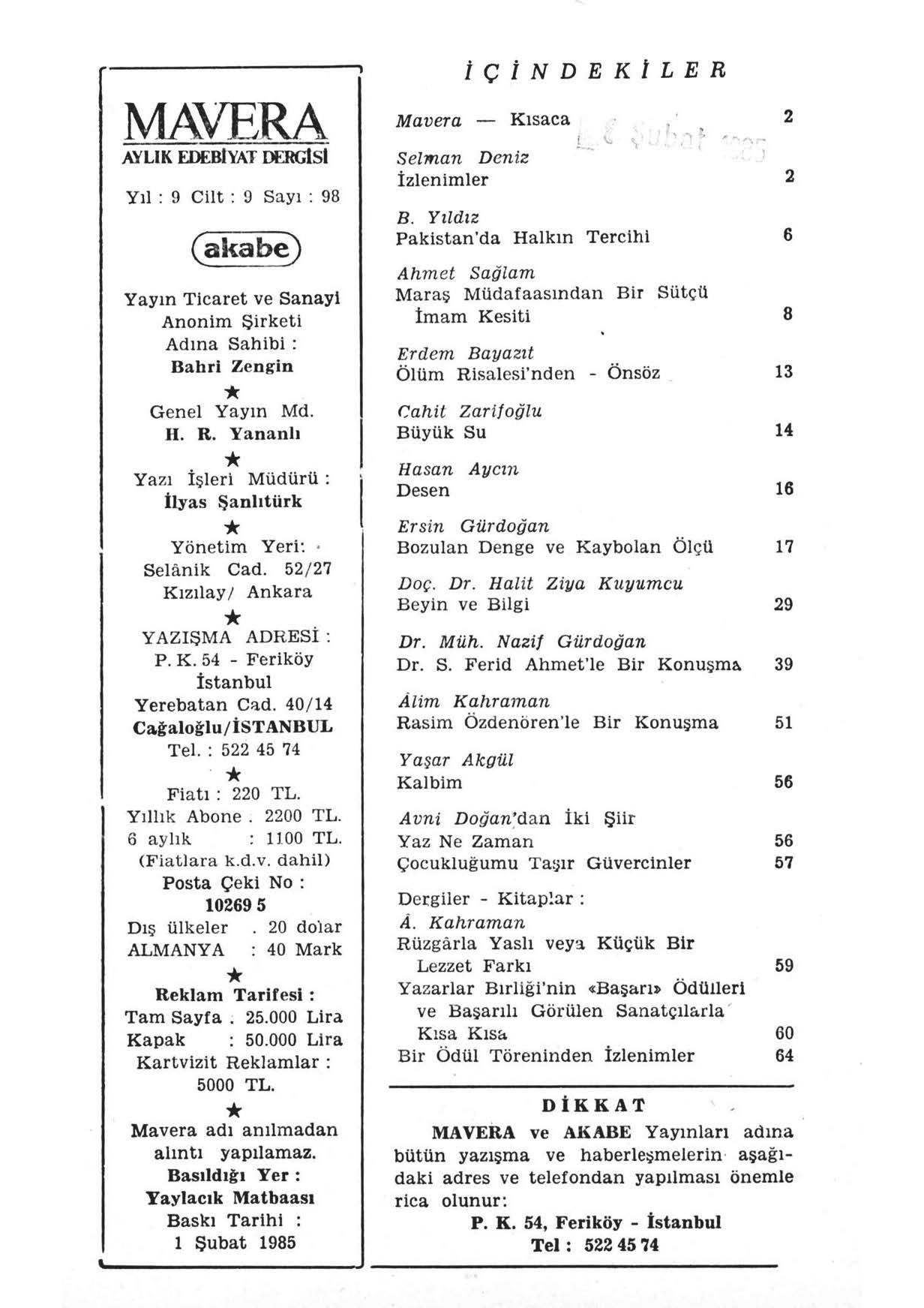 9. Cilt 98. Sayı Kapağı