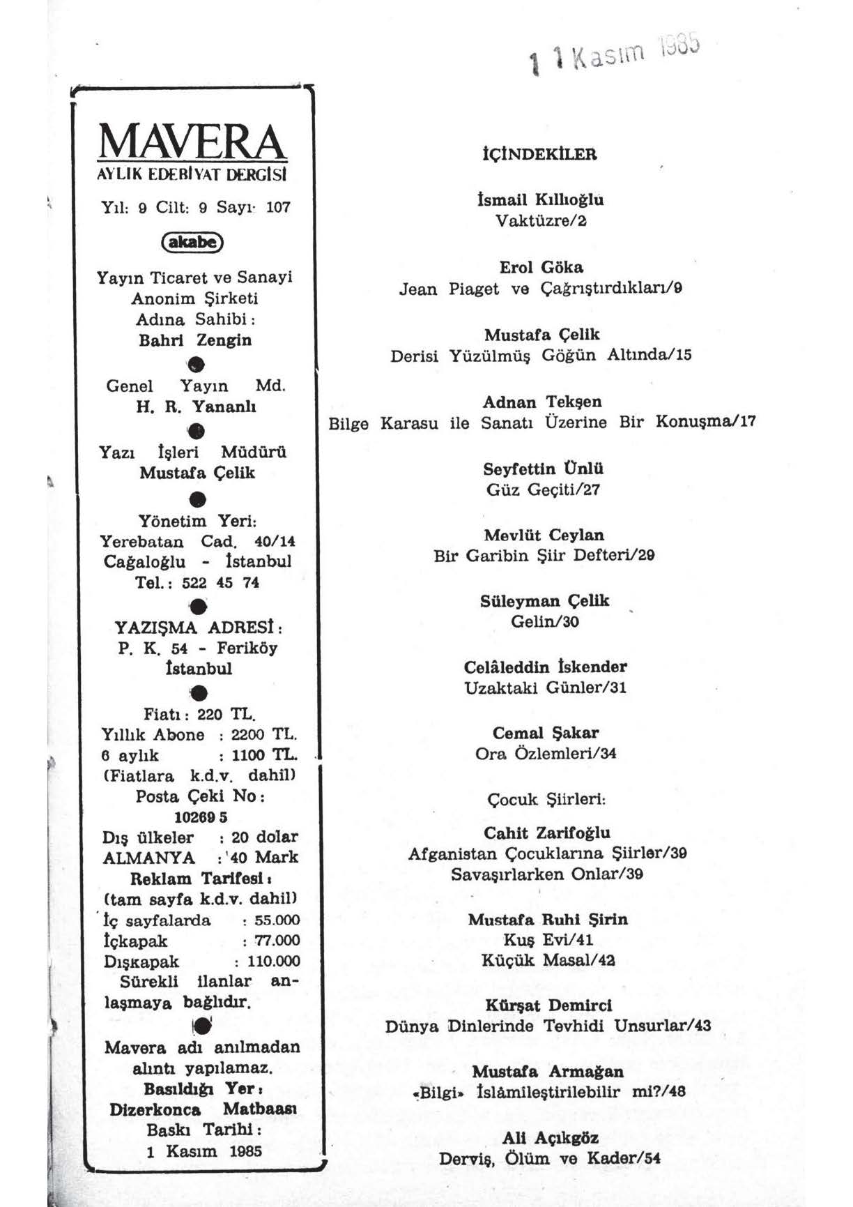 9. Cilt 107. Sayı Kapağı