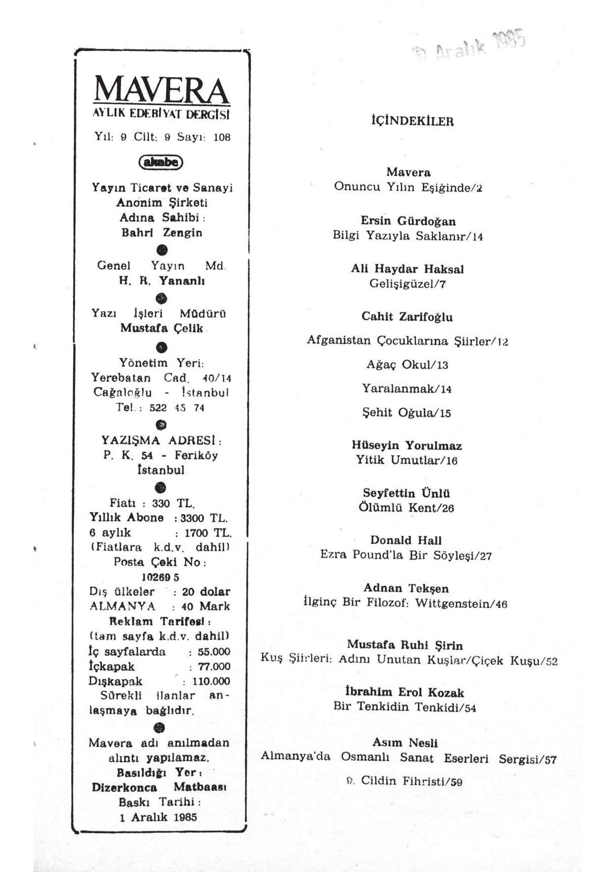 9. Cilt 108. Sayı Kapağı
