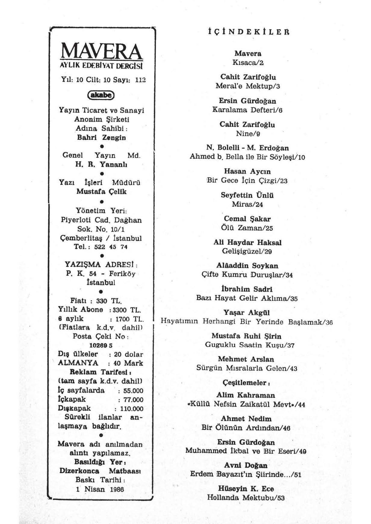 10. Cilt 112. Sayı Kapağı