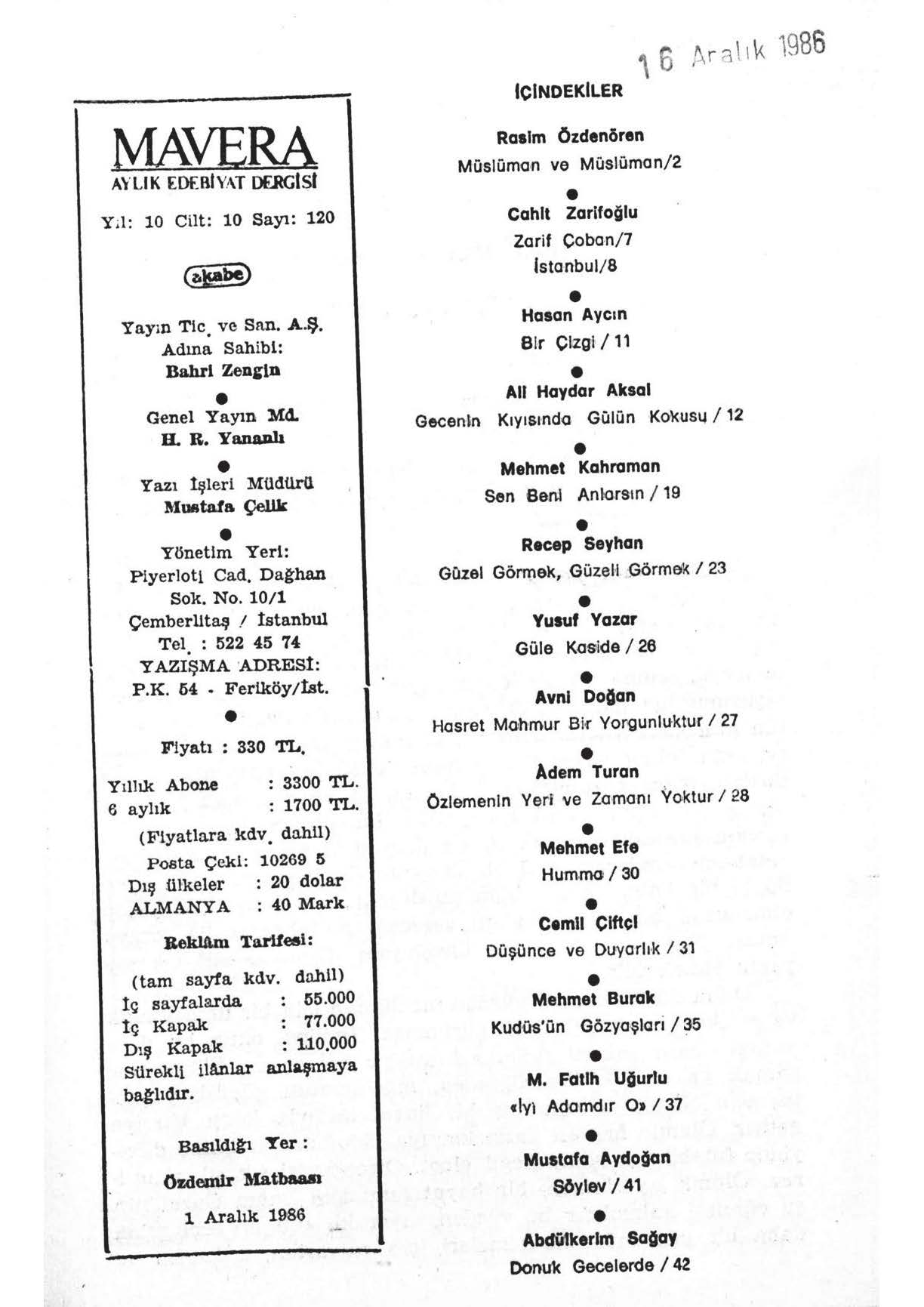 10. Cilt 120. Sayı Kapağı
