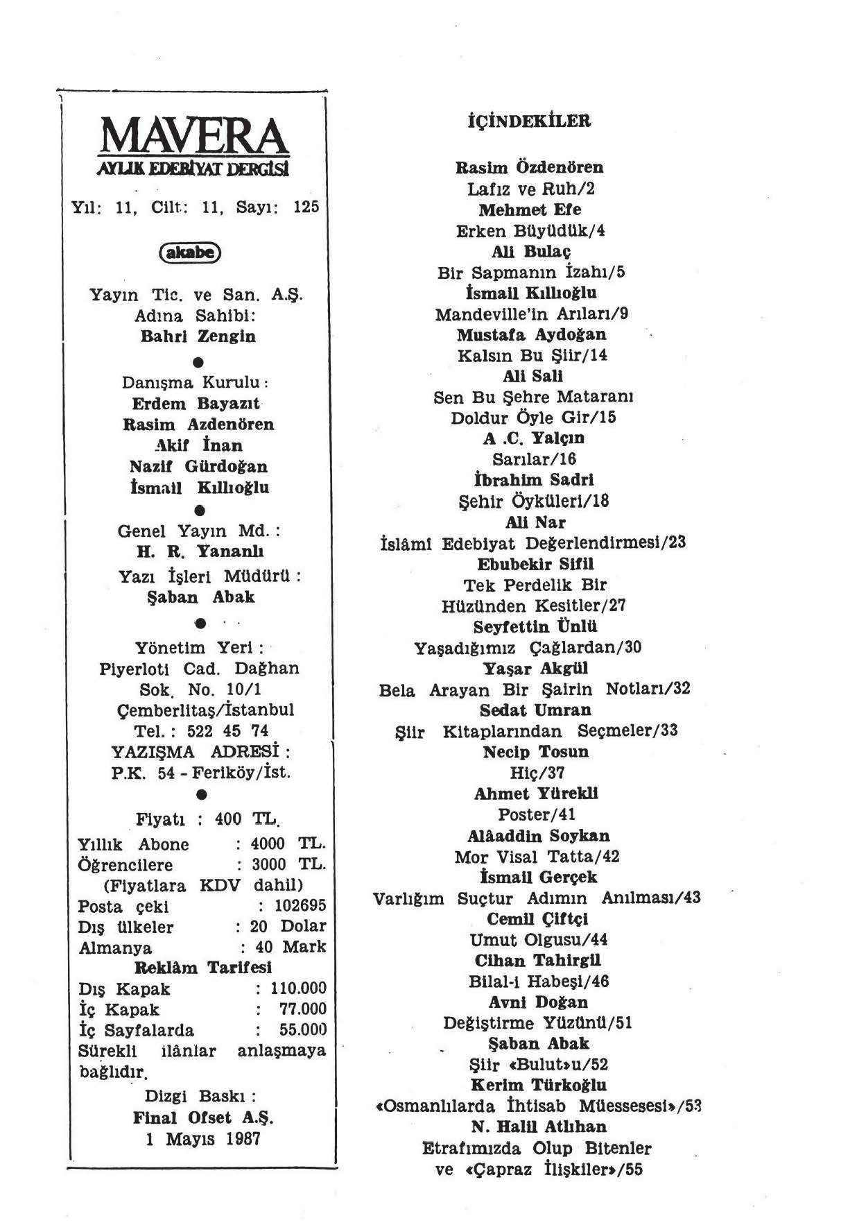 11. Cilt 125. Sayı Kapağı
