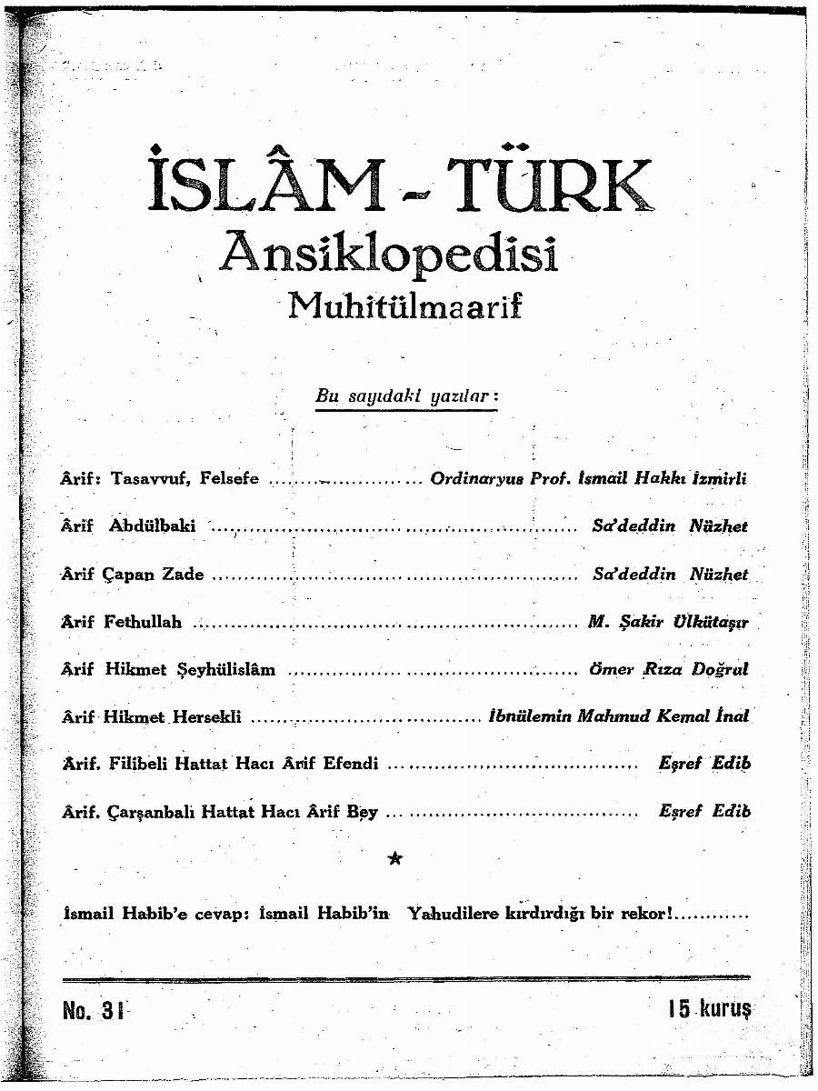 1. Cilt 31. Sayı Kapağı