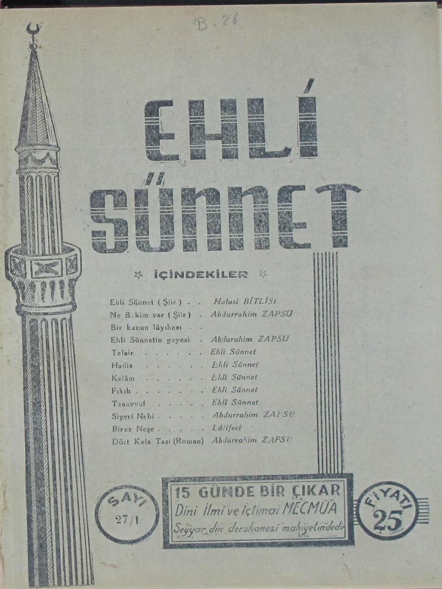 1. Cilt 27. Sayı Kapağı