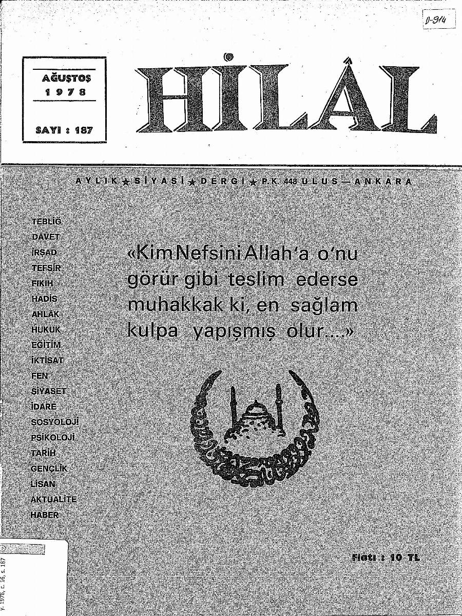 16. Cilt 187. Sayı Kapağı