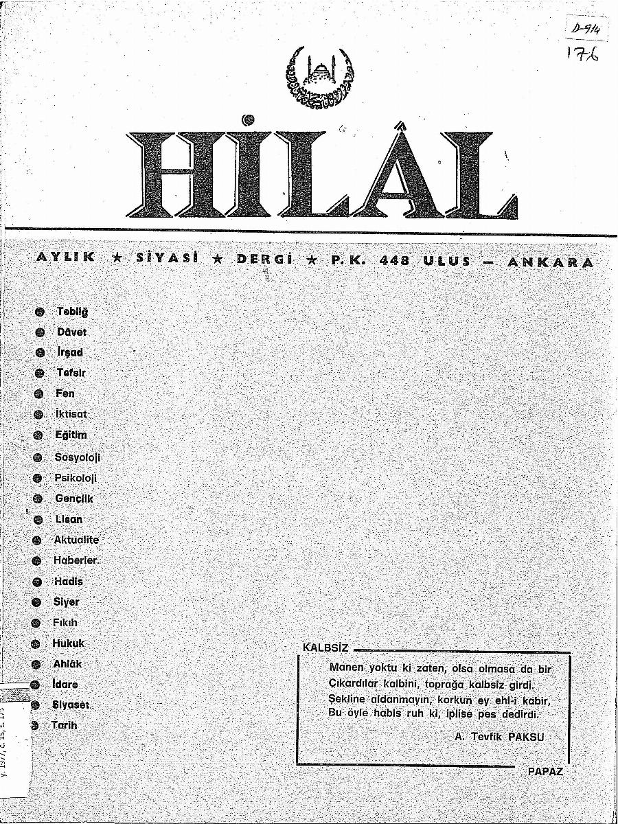 15. Cilt 176. Sayı Kapağı