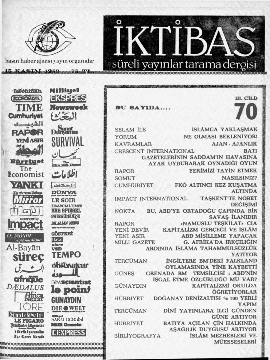 3. Cilt 70. Sayı Kapağı